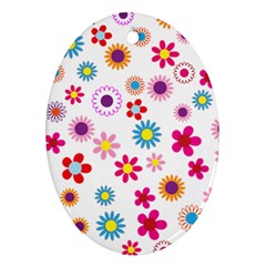 Floral Flowers Background Pattern Oval Ornament (two Sides) by Nexatart