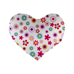 Floral Flowers Background Pattern Standard 16  Premium Flano Heart Shape Cushions by Nexatart