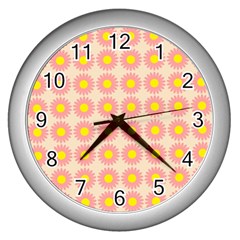 Pattern Flower Background Wallpaper Wall Clocks (silver)  by Nexatart