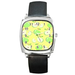 Apples Apple Pattern Vector Green Square Metal Watch