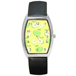 Apples Apple Pattern Vector Green Barrel Style Metal Watch Front