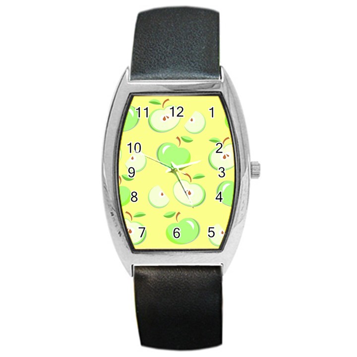 Apples Apple Pattern Vector Green Barrel Style Metal Watch