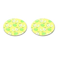 Apples Apple Pattern Vector Green Cufflinks (Oval)