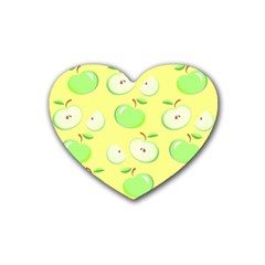 Apples Apple Pattern Vector Green Rubber Coaster (heart)  by Nexatart