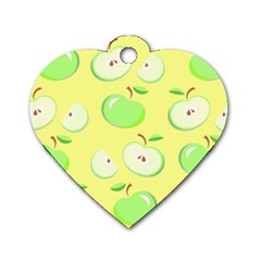 Apples Apple Pattern Vector Green Dog Tag Heart (One Side)