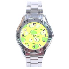 Apples Apple Pattern Vector Green Stainless Steel Analogue Watch