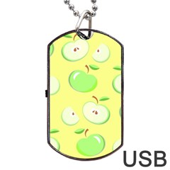 Apples Apple Pattern Vector Green Dog Tag Usb Flash (one Side) by Nexatart