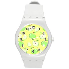 Apples Apple Pattern Vector Green Round Plastic Sport Watch (M)