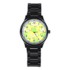 Apples Apple Pattern Vector Green Stainless Steel Round Watch