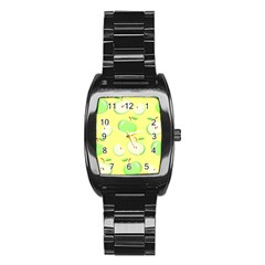 Apples Apple Pattern Vector Green Stainless Steel Barrel Watch