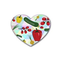 Vegetables Cucumber Tomato Rubber Coaster (heart)  by Nexatart