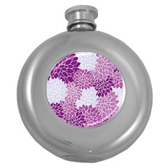 Floral Wallpaper Flowers Dahlia Round Hip Flask (5 Oz)