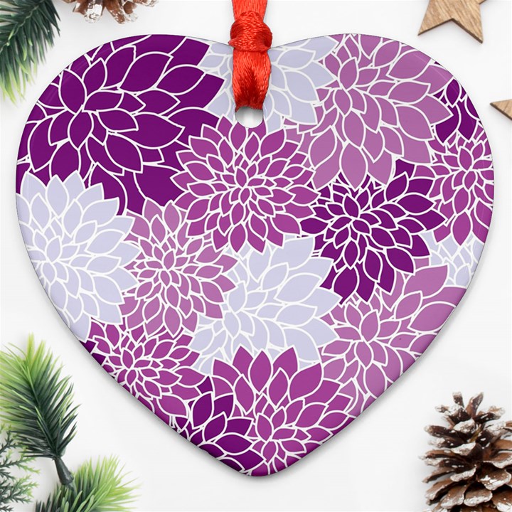 Floral Wallpaper Flowers Dahlia Heart Ornament (Two Sides)