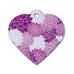 Floral Wallpaper Flowers Dahlia Dog Tag Heart (one Side) by Nexatart