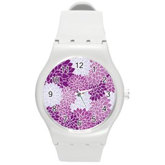 Floral Wallpaper Flowers Dahlia Round Plastic Sport Watch (m) by Nexatart