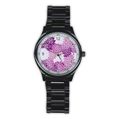 Floral Wallpaper Flowers Dahlia Stainless Steel Round Watch by Nexatart