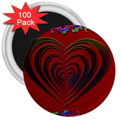 Red Heart Colorful Love Shape 3  Magnets (100 Pack) by Nexatart