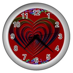 Red Heart Colorful Love Shape Wall Clocks (silver)  by Nexatart