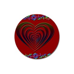 Red Heart Colorful Love Shape Magnet 3  (round) by Nexatart