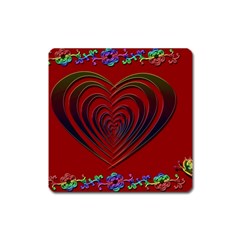 Red Heart Colorful Love Shape Square Magnet by Nexatart