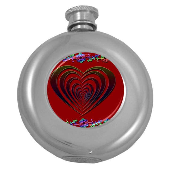 Red Heart Colorful Love Shape Round Hip Flask (5 oz)