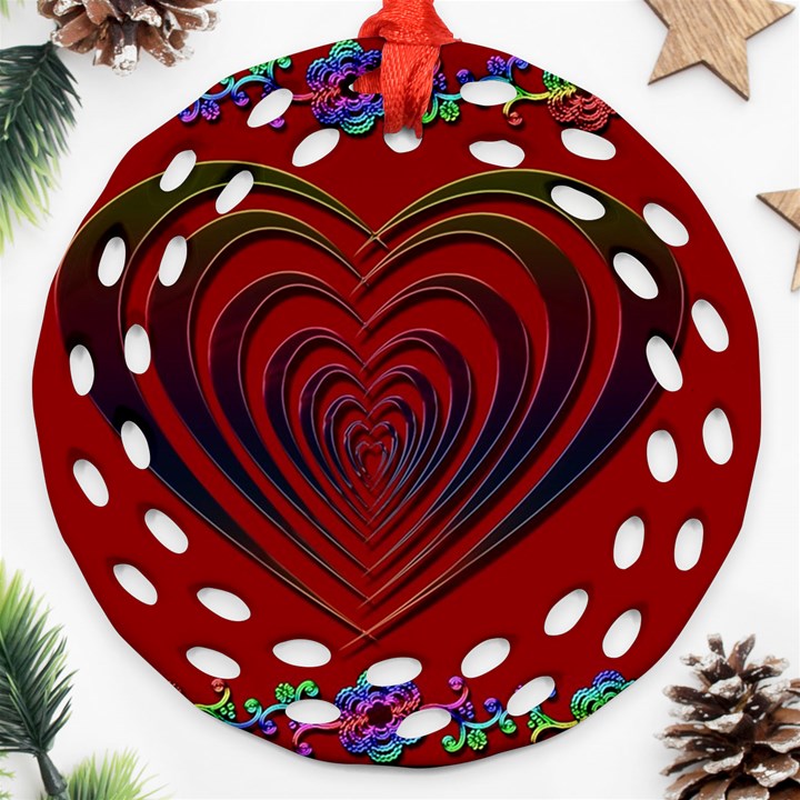 Red Heart Colorful Love Shape Round Filigree Ornament (Two Sides)