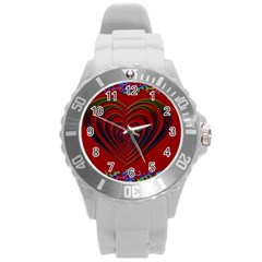 Red Heart Colorful Love Shape Round Plastic Sport Watch (l) by Nexatart