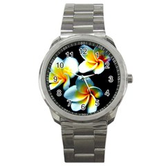 Flowers Black White Bunch Floral Sport Metal Watch by Nexatart