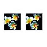 Flowers Black White Bunch Floral Cufflinks (Square) Front(Pair)