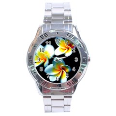 Flowers Black White Bunch Floral Stainless Steel Analogue Watch by Nexatart