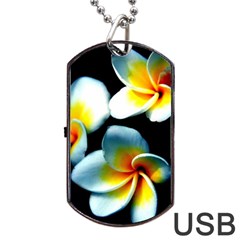 Flowers Black White Bunch Floral Dog Tag Usb Flash (one Side) by Nexatart