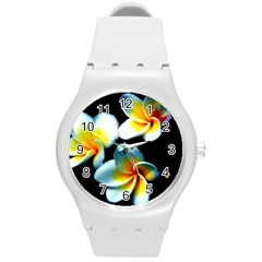 Flowers Black White Bunch Floral Round Plastic Sport Watch (m) by Nexatart