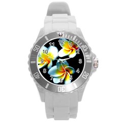 Flowers Black White Bunch Floral Round Plastic Sport Watch (l) by Nexatart