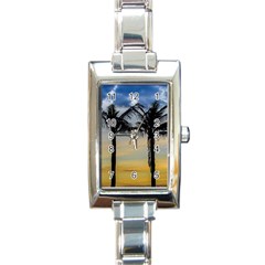 Palm Trees Against Sunset Sky Rectangle Italian Charm Watch