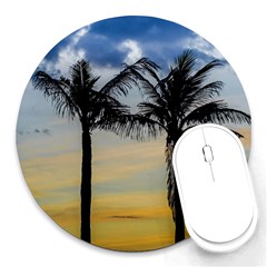 Palm Trees Against Sunset Sky Round Mousepads