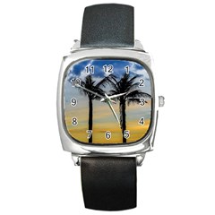 Palm Trees Against Sunset Sky Square Metal Watch by dflcprints