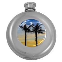 Palm Trees Against Sunset Sky Round Hip Flask (5 Oz) by dflcprints