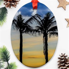 Palm Trees Against Sunset Sky Oval Ornament (two Sides) by dflcprints