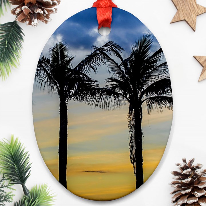 Palm Trees Against Sunset Sky Oval Ornament (Two Sides)