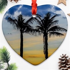 Palm Trees Against Sunset Sky Heart Ornament (two Sides) by dflcprints