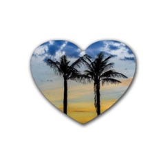 Palm Trees Against Sunset Sky Rubber Coaster (heart)  by dflcprints