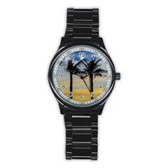 Palm Trees Against Sunset Sky Stainless Steel Round Watch by dflcprints