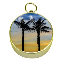 Palm Trees Against Sunset Sky Gold Compasses by dflcprints