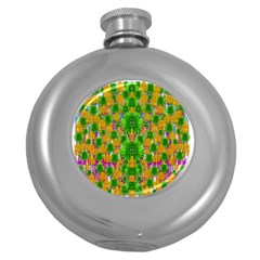 Jungle Love In Fantasy Landscape Of Freedom Peace Round Hip Flask (5 Oz) by pepitasart