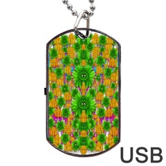 Jungle Love In Fantasy Landscape Of Freedom Peace Dog Tag Usb Flash (one Side) by pepitasart