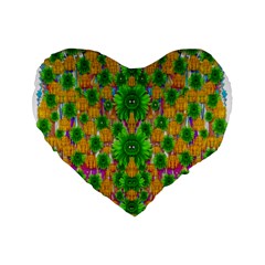 Jungle Love In Fantasy Landscape Of Freedom Peace Standard 16  Premium Flano Heart Shape Cushions by pepitasart