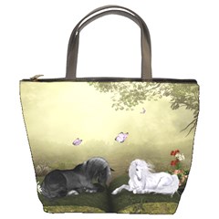 Wonderful Whte Unicorn With Black Horse Bucket Bags by FantasyWorld7