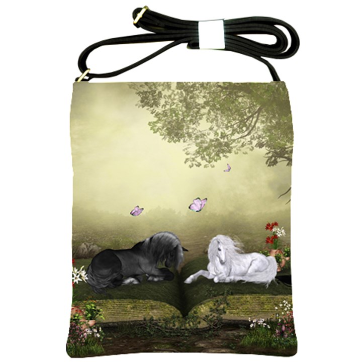 Wonderful Whte Unicorn With Black Horse Shoulder Sling Bags