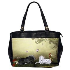 Wonderful Whte Unicorn With Black Horse Office Handbags (2 Sides)  by FantasyWorld7