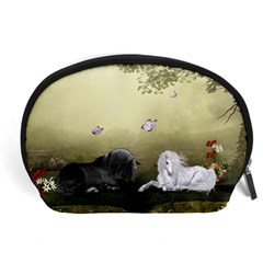 Wonderful Whte Unicorn With Black Horse Accessory Pouches (large)  by FantasyWorld7